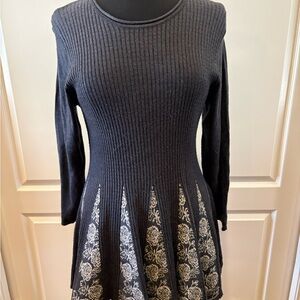 Chic Black Long Sleeve Dress with White Floral Accents